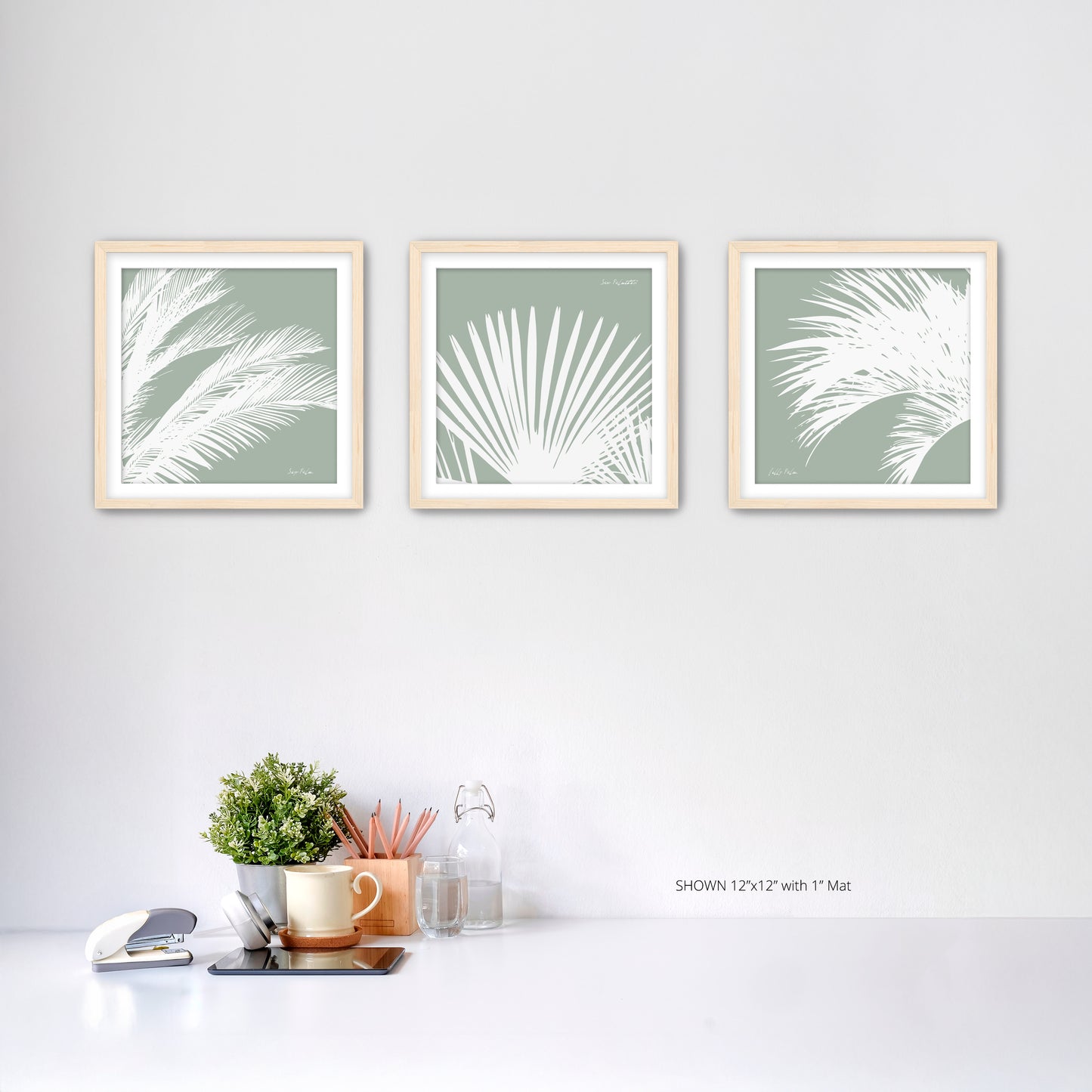 South Carolina Palms Triptych (three 12"x12" framed prints)